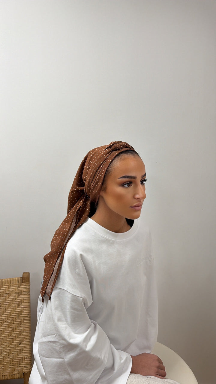 Carré de soie coton petit pois marron édition limité