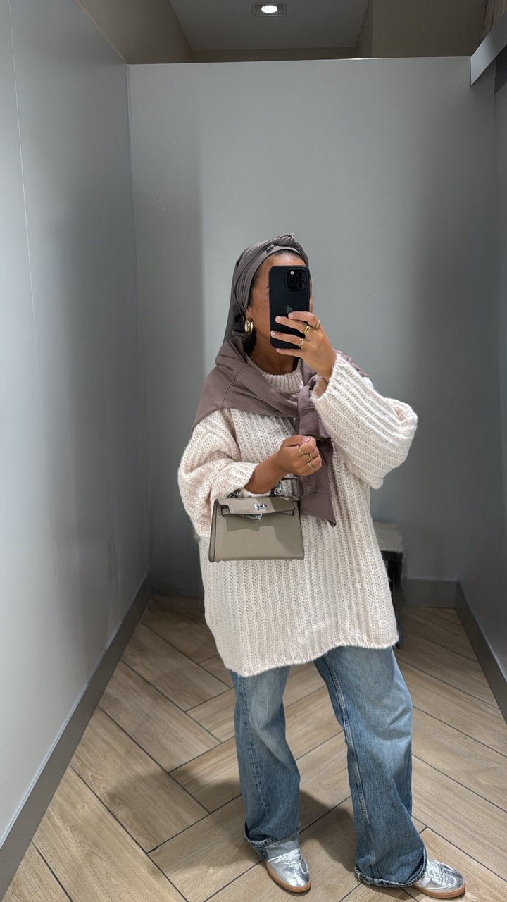 Pull maille beige